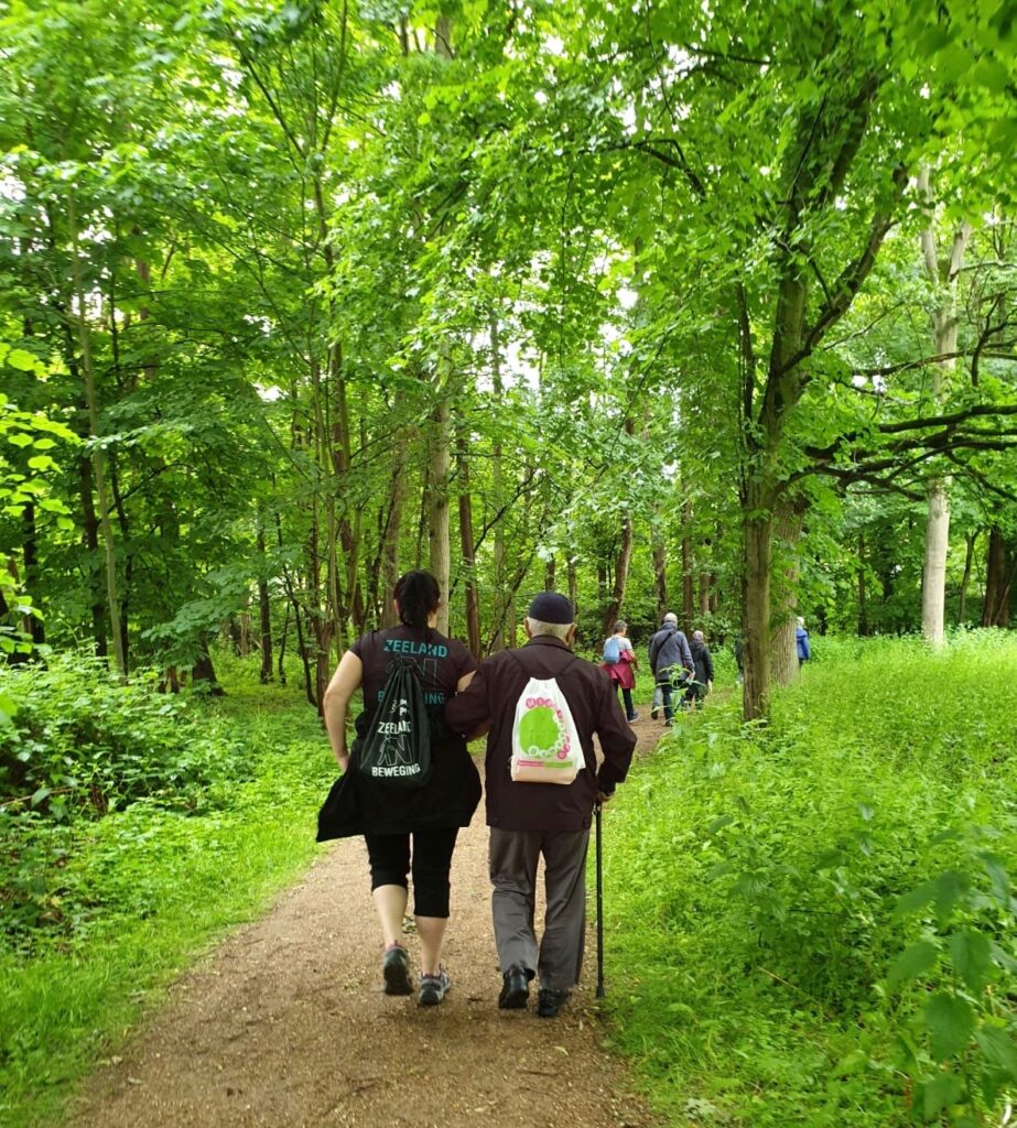 Mensen wandelend met rugzak in het bos
